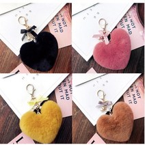 하트 퍼 키링 털방울 열쇠고리 키홀더 보들보들 몽글몽글, 1개, 스노우화이트