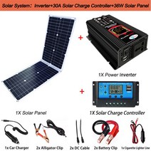 태양광 인버터 12v 순수 사인 DC ~ AC 110V/220V 6000W 휴대용 강력한 파워 뱅크 변환기 LCD 자동차 충전, 07 Black 36W 110V