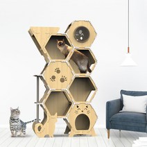 먼치킨캣타워 벌집 대형 diy 캣폴 미니캣타워 고양이용품점, 2단(스크래쳐포함), 비치