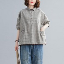 베리위시 제이브 체크 카라 블라우스 루즈핏블라우스 여성블라우스