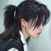 OCM 개성만점 남자 울프컷 긴머리 통가발 묶음 머리 헤어, 1개, 네츄럴 블랙