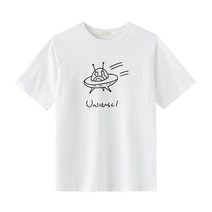 반팔나염티 여름 라운드넥 와이드 루즈핏 애니메이션 UFO 비행접시 프린트 플라워 커플 4995912897