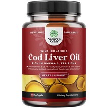미국직구 아이슬란드 대구오일 소프트겔 - 야생 포획 EPA DHA 오메가 3 생선 오일 1000mg - 및 비타민 D3와 A가 포함 가능 소스 버블리스 생선 오일 서플먼트, 수량, 상세참조