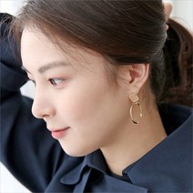 핸드메이드 심플 둥글사각 티타늄침 패션 드롭 링 귀걸이