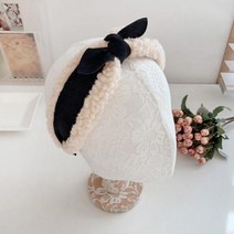 로맨틱모모 귀욤 무스탕 블랙 어그 양털 퍼 스웨이드 귀여운 포인트 리본 머리띠