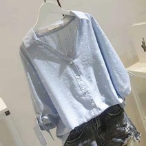 흰색긴팔셔츠 뚱뚱함 이쁜이 스타일리쉬 소매 디자인감각 도트 여성 가을 슬림핏 보이핏 볼륨 이너 상의 2401105828