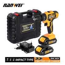 전동공구드릴NANWEI Electric Screwdriver Cordless Drill Impact Power Driver 21V 2-Speed, 03 42VF  2BatteriesP
