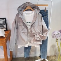상상그이상 여성용 하이넥 후드 점퍼 가벼운 소재 스트링 집업 포켓 휴대하기 편한 바람막이 얇은 점퍼