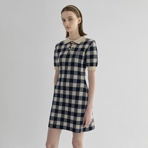 [엔터식스]나인 (나인) 도로시 깅엄체크 오픈카라 니트 원피스OP-6054