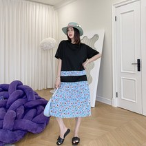 꽃 무늬 배색 쉬폰 빅사이즈 롱 원피스