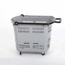 바퀴달린 대형마트 장바구니 손잡이있는 카트 바구니, 1개, 라지 블랙