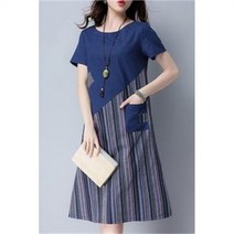 오노마 오노마 ONM 여성 여름 배색 스트라이프 린넨 반팔원피스 (7985959)
