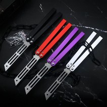 나비 훈련 칼 squid balisong flipper trainer 420 steel blade 알루미늄 t6-6063 핸들 safe edc tool for outdoor gam, 검은 손잡이