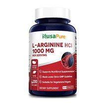 L-Arginine 1000 mg 200 Veggie Capsules (Non-GMO 100% Vegetarian & Gluten Free), 상세설명참조