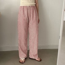 린넨 요루 스트라이프 밴딩 와이드 팬츠