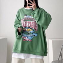 퍼니걸스 오버핏 레터링 나염 프린팅 맨투맨 티셔츠_1294