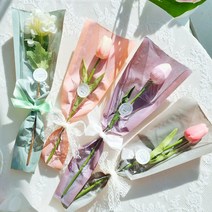 하리움 컬러 크라프트지 봉투형 꽃 한송이 포장지 OPP 포장 비닐 50장 4color, 컬러크라프트-그레이