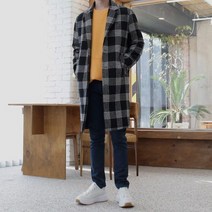칸디스 오버핏 글랜 체크 롱 코트