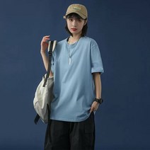 커플룩100%순면반팔티셔츠남화이트여름순색루즈한인스패션커플라운드티