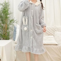 코지 여자 큐티 토끼후드 극세사 수면잠옷 롱원피스