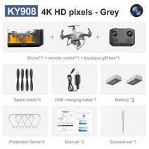 입문용 촬영용 미니 드론 미니 Ky908 드론 4k 전문 Hd 항공 사진 50 배 줌 원격 제어 헬리콥터 장난감, 06 Gray 1 Camera 4K2B