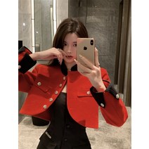 크롭 트위드 자켓 간절기 여성 가을 숏 하객 루즈핏 결혼식 블랙 레드 정장 재킷 SY