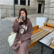 추동 여성 맨투맨 롱 원피스 기모를 더하고 두껍게 하다 레터링 후드 롱 원피스 나그랑 빅사이즈원피스 스포티한 츄리닝 캐주얼룩 LYQ-202224