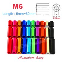 2/5pcs M6 헥스 Standoff 스페이서 육각형 스터드 너트 나사 막대 알루미늄 합금 암나사 슬리브 더블 패스 길이 5mm 60mm, [02] M6  (5pcs), [08] Green, [03] 20mm