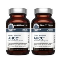 Quality of Life Kinoko Platinum AHCC 효능 표고버섯균사체 750mg (60 캡슐) 2병 + 휴대용 알약 케이스 포함 패키지, 60캡슐, 알약 케이스 제외 (-500 원)