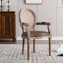 클래식 원목 라탄 나무의자 앤틱체어 모음, E.브라운가죽/등나무등/팔걸이, 1개