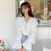 SAMARA 블라우스 유럽 공주풍 프릴러플카라 퍼프 셔츠