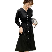 20대 30대 여성 직장인 66 사이즈 A라인 봄 가을 셔츠 단추 버튼 원피스 블랙 여행룩 데이트룩