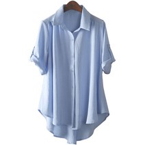 비에고 C822_카라오픈 롤업 반팔 블라우스