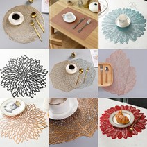 호텔 플레이팅 식탁매트 방수 북유럽 테이블매트 6종, 꽆잎형_우드형(골드)