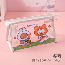 투명 곰돌이 파우치 학생 ins 소녀 심대용량 필통 휴대용 방수 메이크업 세면백, 5# 푸르스름