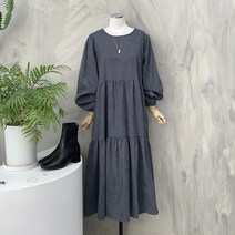 티어드 셔링 캉캉 코듀로이 롱 원피스