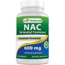 나우푸드 nac 영양제 NACC nacl Best Naturals NAC - N 아세틸 시스테인 600 mg 120 캡슐 n 강력한 항산화제, 1개