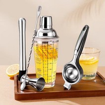 칵테일보스톤쉐이커 400ml + 지거 15 / 30ml + 바스푼 홈바용품 5종세트 JL.BLTJQ5JT, 칵테일5종세트