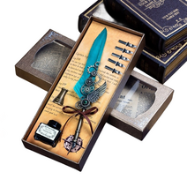 One Leaf Ark 톱니바퀴 만년필 깃털펜 세트, 서유럽 녹색