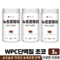 농축유청 단백질 분말 WPC 필수아미노산 비타민 미네랄 맛있는단백질 초코맛 프로틴보충제, 3통, 단백질쉐이크 600g