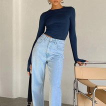 긴 소매 티셔츠 슬림 피트 풀오버 티셔츠 Streetwear Y2K 의류 자르기 탑스 2023 여성 기본 패션 티