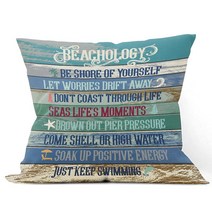Farmhouse Beachology 사각 쿠션 커버 - 해변 장식 베개 가정 야외 소파 카우치 45.7 X 45.7cm