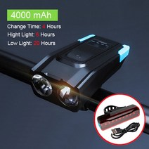 로드 MTB 산악 자전거 라이트 야간 라이딩 용품 2000/4000 mah 스마트 유도 자전거 전면 라이트 키트 usb 충전식 led 미등 및 자전거 경적 손전등 헤드 라이트, 06 4000 blue taillight