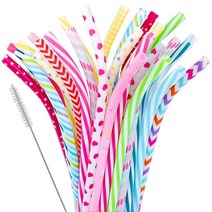 재사용 가능한 플라스틱 빨대 30개 BPA 프리 22.9cm(9인치) 다채로운 프린팅 하드 플라스틱 스트라이프 음료 빨대 메이슨 병 텀블러 가족 또는 파티용 클리닝 브러시 포함, Bent
