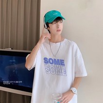 100%순면포항레터링반팔티셔츠남여름ins빅사이즈프린트루즈티셔츠