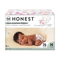The Honest Company 클린 컨셔스 기저귀 | 식물 기반의 지속 가능한 | 장미 꽃 + 투투 큐트 | 클럽 박스 신생아 사이즈 76개, 크기 신생아, 장미 꽃 + 귀여운 투투