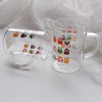 북유럽풍 유리컵 동물 캐릭터 머그컵 2P세트 3종류, 상세 참조