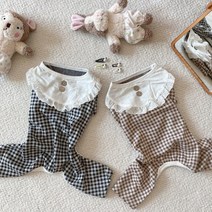 펫앤라이프몰 체크 강아지올인원 강아지실내복, 브라운