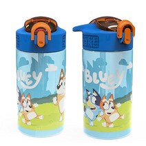 Zak Designs Bluey 아동용 내구성 있는 플라스틱 커버 및 내장 휴대용 루프 여행용 누출 방지 물 디자인 (473.2ml(16온스) 2피스 세트) 블루이 보틀 2