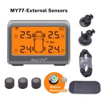 압력센서 압력센서종류 디지털압력센서 Deelife 솔라 TPMS 자동차 타이어 압력 모니터링 시스템 4 휠 배터리 교체 가능 내부 외부 센서 TMPS, 4.MY77 External Type